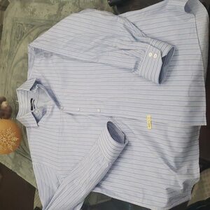 HUGO BOSS MEN'S BLUE STRIPPED L/XL DRESS SHIRT